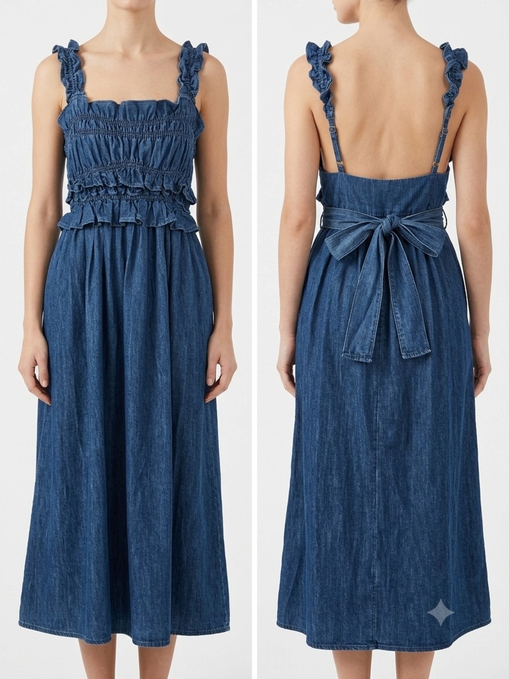 NWT Kimchi Blue Kenzie‎ Empire Waist Bow Back Denim Maxi Dress